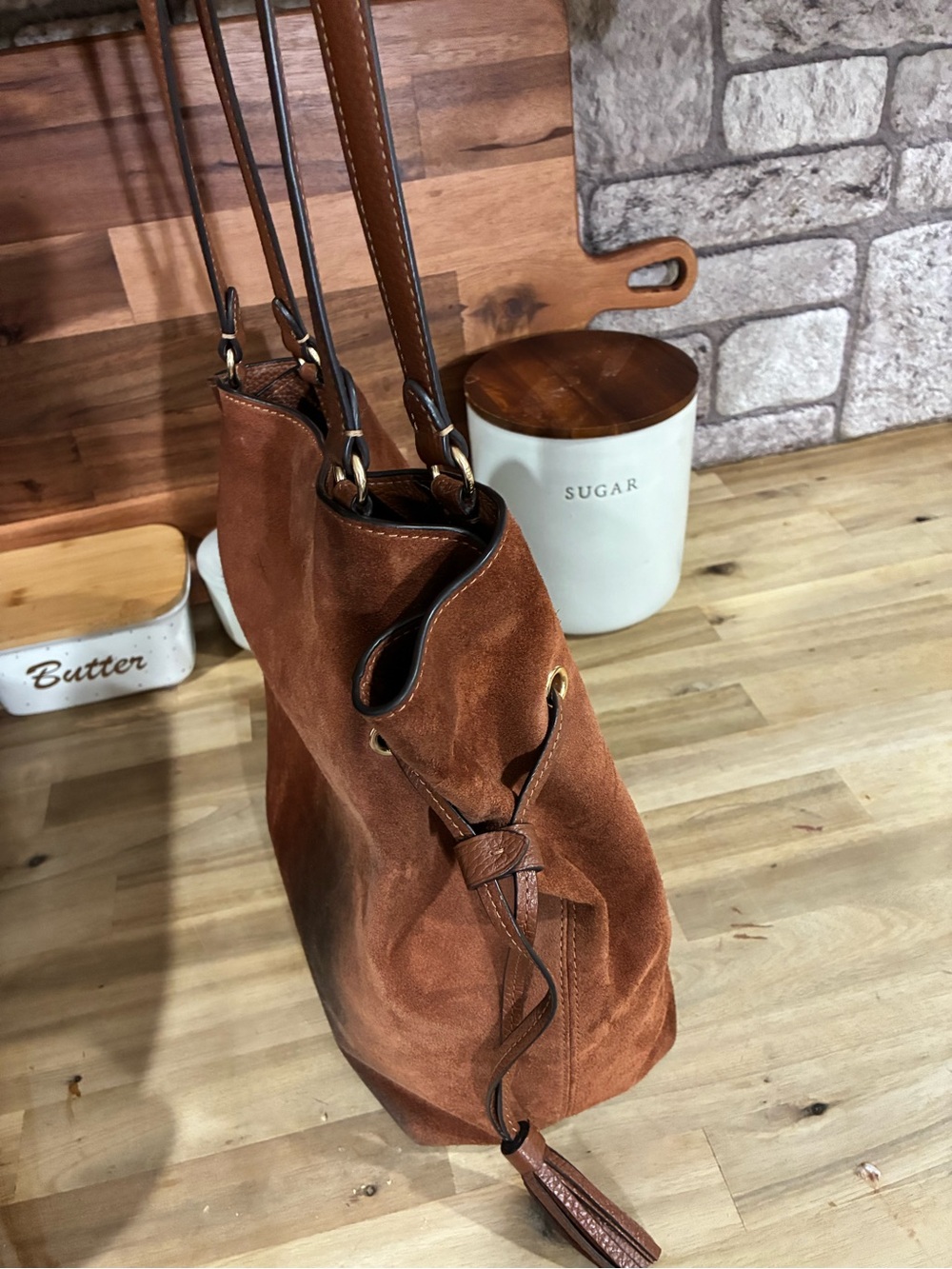 Coach Suede Shoulder Bag in Rich Chestnut Brown with Tassels - Picture 4 of 9